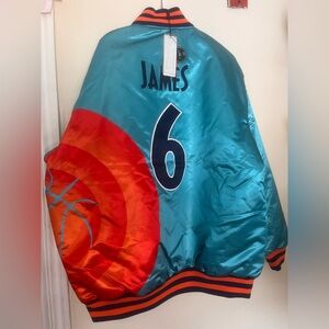 lebron james satin spacejam headgear classics jacket  nwt varsity bomber looney